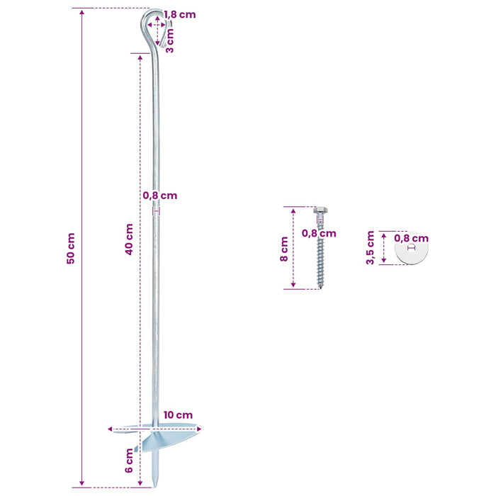 Ancoră de Pământ 4 pcs Argintiu Ø10 x 50 cm Metal Galvanizat WALTI