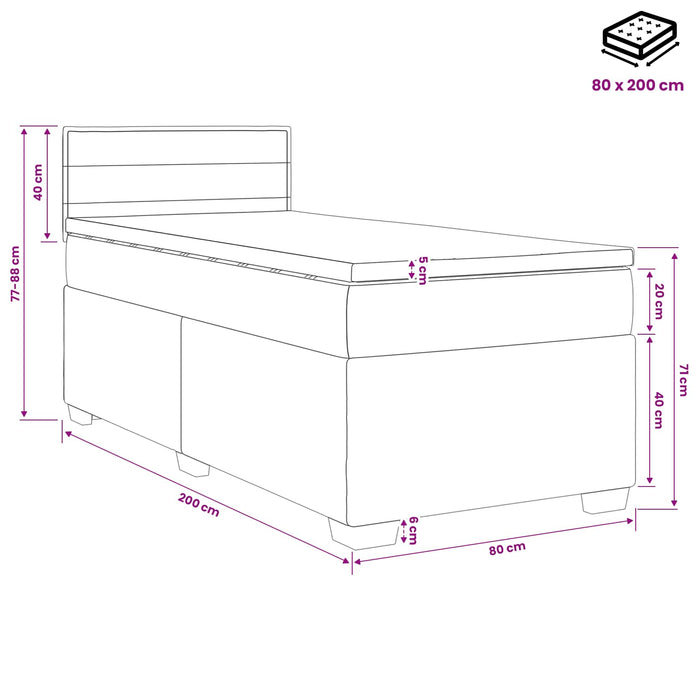 Pat boxspring cu saltea Gri închis 80 x 200 cm Țesătură WALTI