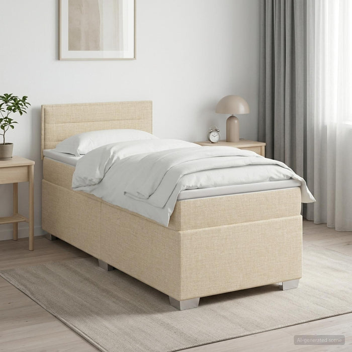 Pat boxspring cu saltea cu headboard Crem 90 x 190 cm Țesătură - WALTI WALTI