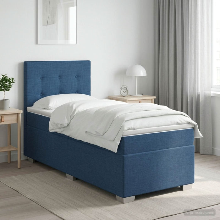 Pat boxspring cu saltea albastru 100 x 200 cm Țesătură WALTI