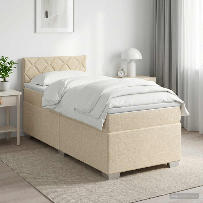 Pat boxspring cu saltea cu headboard Crem 100 x 200 cm Țesătură WALTI