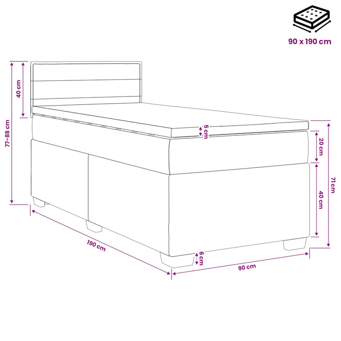 Pat boxspring cu saltea cu headboard Crem 90 x 190 cm Țesătură WALTI