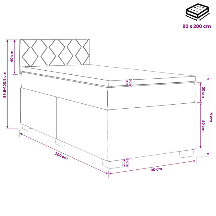Pat boxspring cu saltea cu headboard Crem 90 x 200 cm Țesătură WALTI
