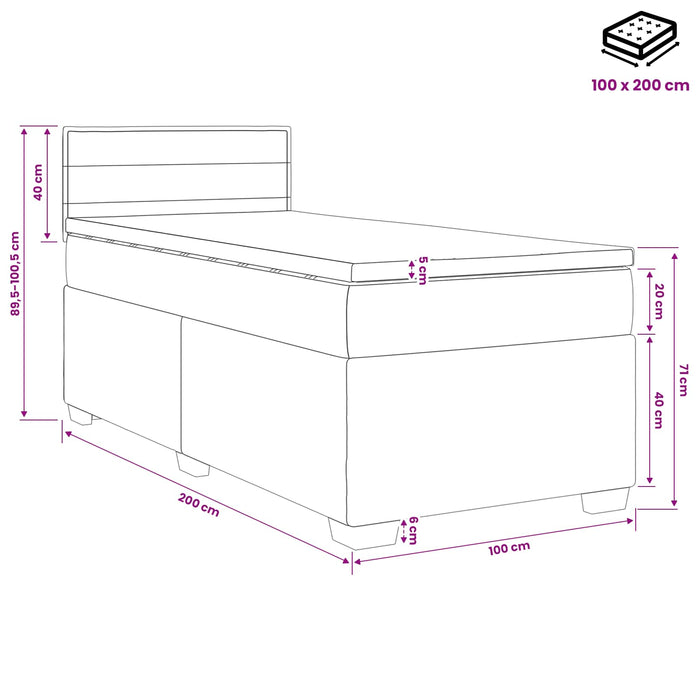 Pat boxspring cu saltea Gri deschis 100 x 200 cm Țesătură - WALTI WALTI