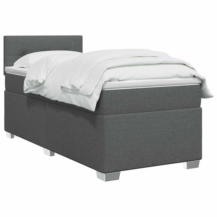 Pat boxspring cu saltea Gri închis 100 x 200 cm Țesătură WALTI
