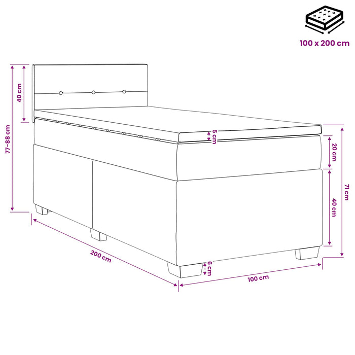 Pat boxspring cu saltea Gri închis 100 x 200 cm Țesătură WALTI