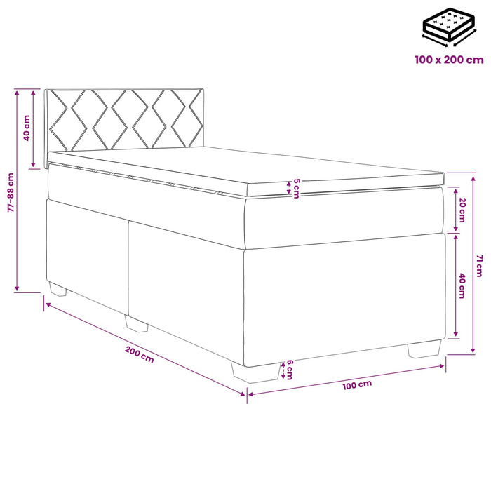 Pat boxspring cu saltea Gri deschis 100 x 200 cm Țesătură WALTI