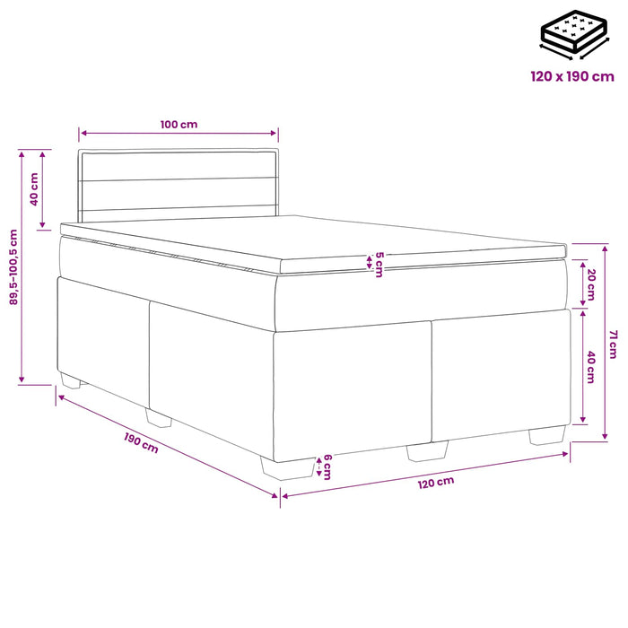 Pat boxspring cu saltea Gri închis 120 x 190 cm Țesătură - WALTI WALTI