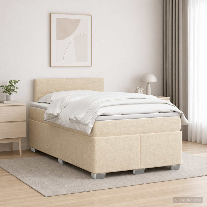 Pat boxspring cu saltea cu headboard Crem 120 x 190 cm Țesătură WALTI