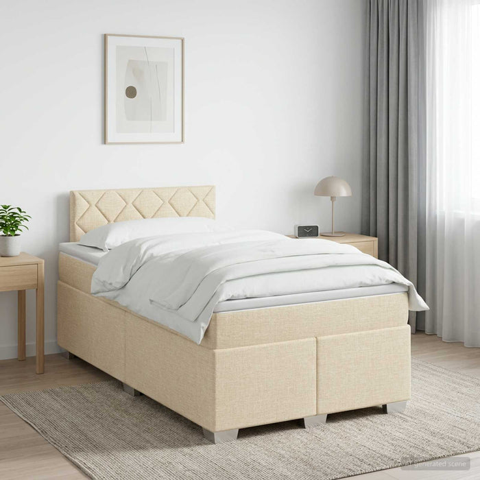 Pat boxspring cu saltea cu headboard Crem 120 x 190 cm Țesătură - WALTI WALTI