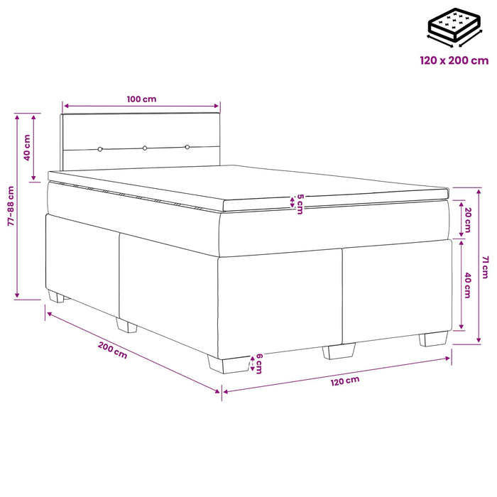 Pat boxspring cu saltea Gri deschis 120 x 200 cm Țesătură WALTI