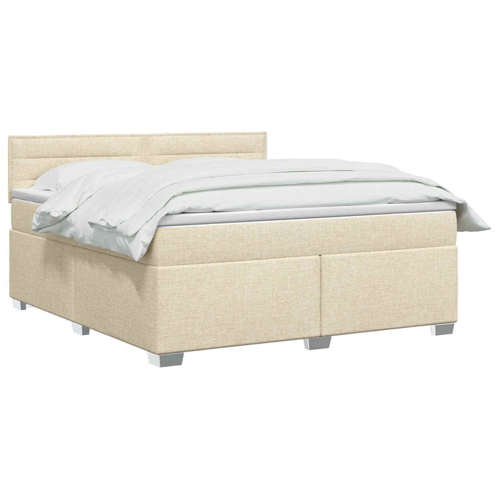 Pat boxspring cu saltea cu headboard Crem 140 x 190 cm Țesătură WALTI