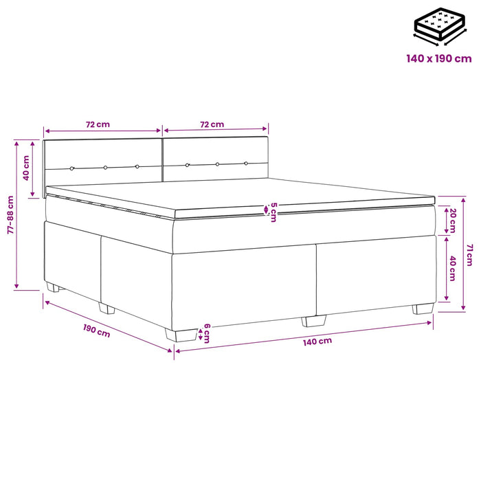 Pat boxspring cu saltea Negru 140 x 190 cm Țesătură - WALTI WALTI