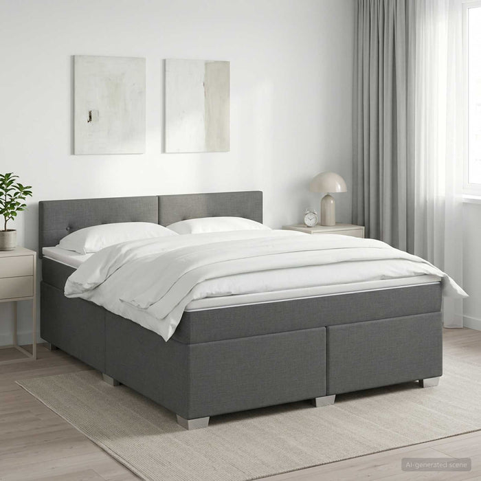 Pat boxspring cu saltea Gri închis 180 x 200 cm Țesătură WALTI