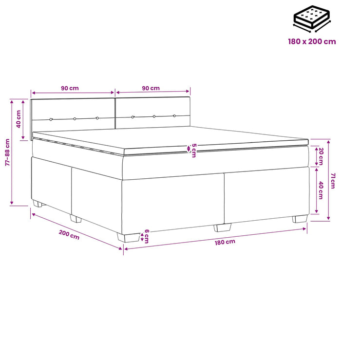 Pat boxspring cu saltea Gri închis 180 x 200 cm Țesătură WALTI