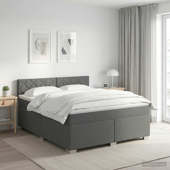 Pat boxspring cu saltea Gri închis 180 x 200 cm Țesătură WALTI