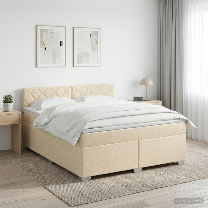 Pat boxspring cu saltea cu headboard Crem 180 x 200 cm Țesătură - WALTI WALTI