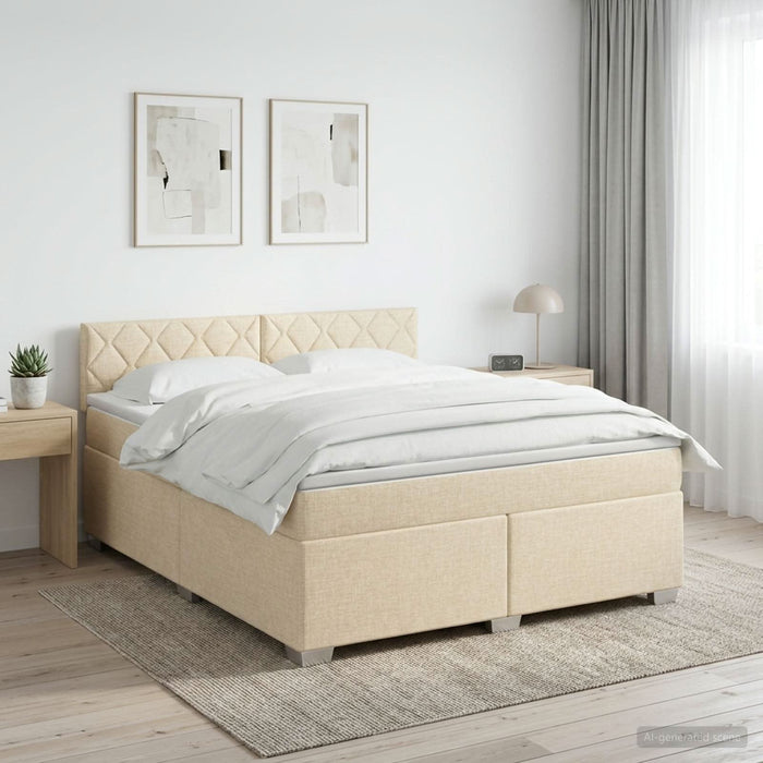 Pat boxspring cu saltea cu headboard Crem 160 x 200 cm Țesătură WALTI