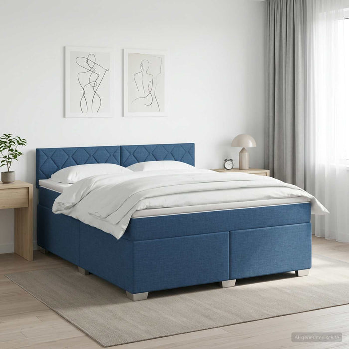 Pat boxspring cu saltea albastru 140 x 190 cm Țesătură WALTI