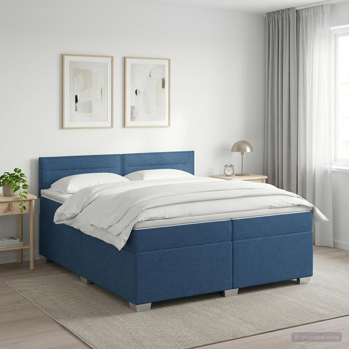 Pat boxspring cu saltea albastru 200 x 200 cm Țesătură WALTI