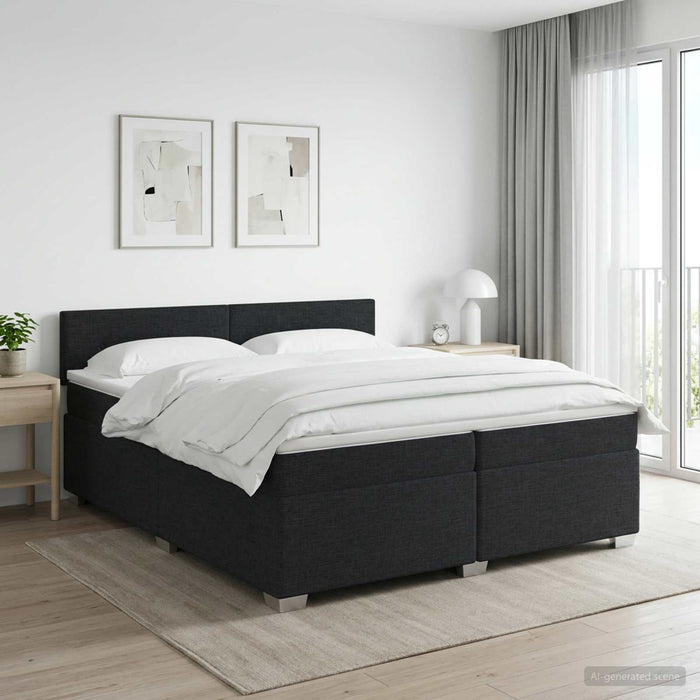 Pat boxspring cu saltea Negru 200 x 200 cm Țesătură - WALTI WALTI