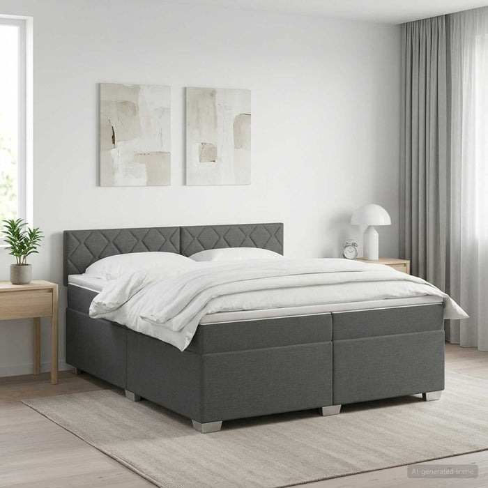 Pat boxspring cu saltea Gri închis 200 x 200 cm Țesătură - WALTI WALTI
