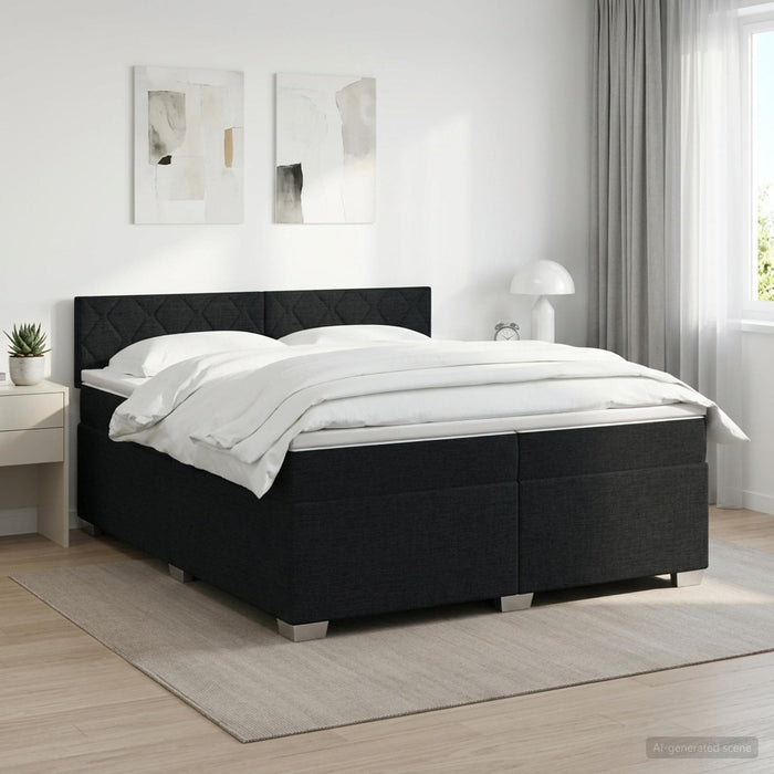 Pat boxspring cu saltea Negru 200 x 200 cm Țesătură - WALTI WALTI
