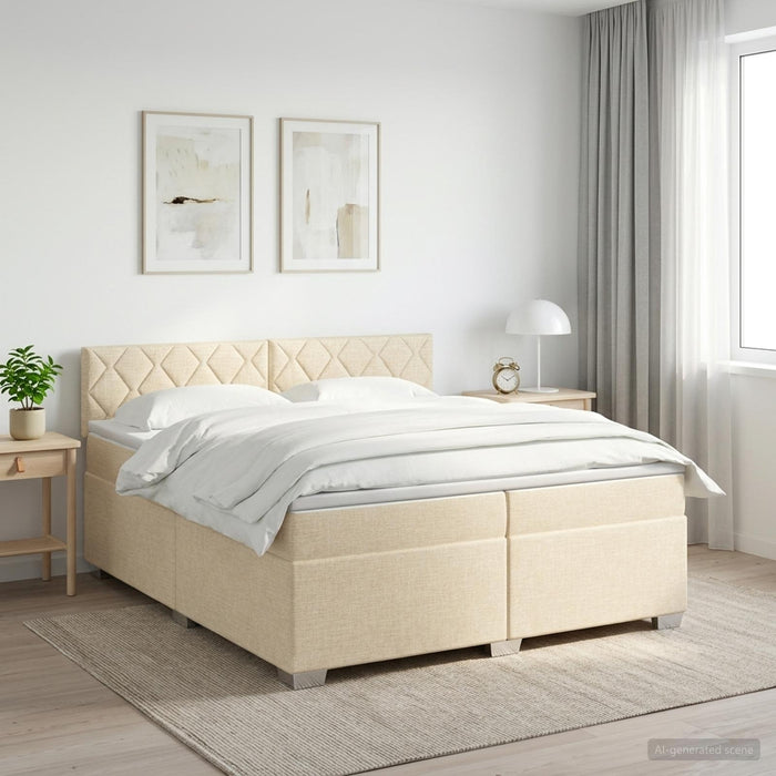Pat boxspring cu saltea cu headboard Crem 200 x 200 cm Țesătură - WALTI WALTI