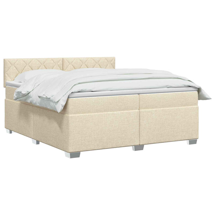 Pat boxspring cu saltea cu headboard Crem 200 x 200 cm Țesătură - WALTI WALTI