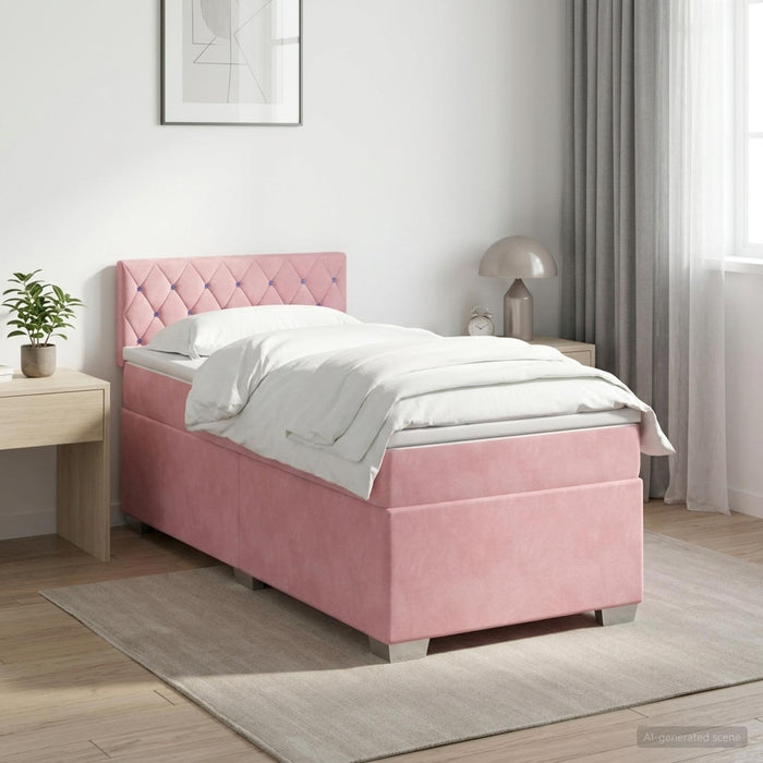 Pat boxspring cu saltea cu headboard Roz 100 x 200 cm Catifea - WALTI WALTI