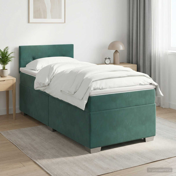 Pat boxspring cu saltea Verde închis 100 x 200 cm Catifea WALTI