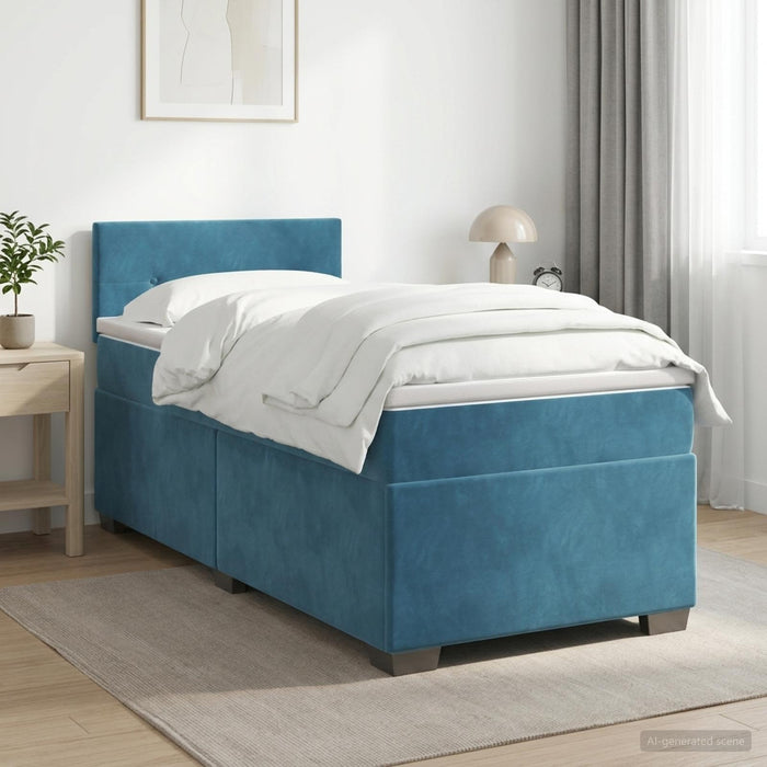 Pat boxspring cu saltea Albastru închis 90 x 190 cm Catifea WALTI