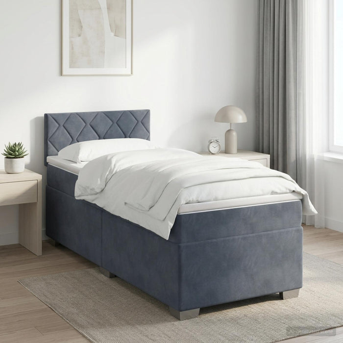 Pat boxspring cu saltea Gri închis 100 x 200 cm Catifea WALTI