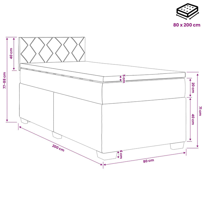 Pat boxspring cu saltea Verde închis 80 x 200 cm Catifea WALTI