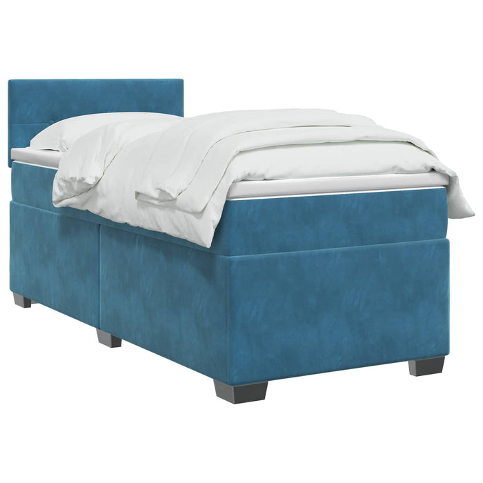 Pat boxspring cu saltea Albastru închis 90 x 190 cm Catifea WALTI