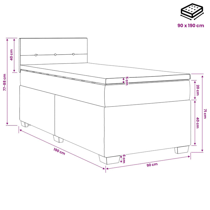 Pat boxspring cu saltea Albastru închis 90 x 190 cm Catifea WALTI
