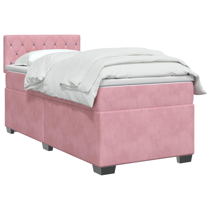 Pat boxspring cu saltea cu headboard Roz 90 x 200 cm Catifea WALTI