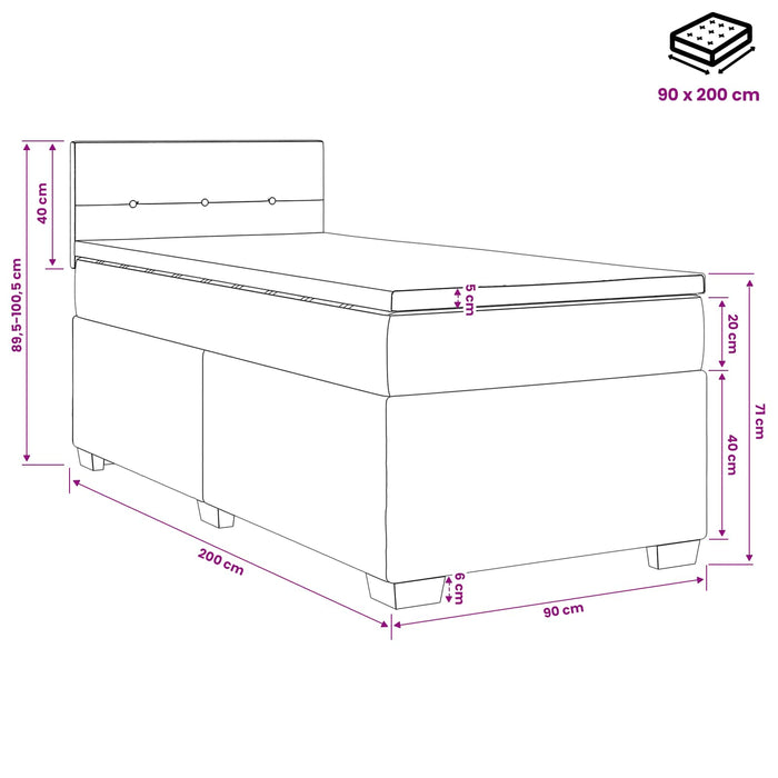 Pat boxspring cu saltea cu headboard Roz 90 x 200 cm Catifea WALTI