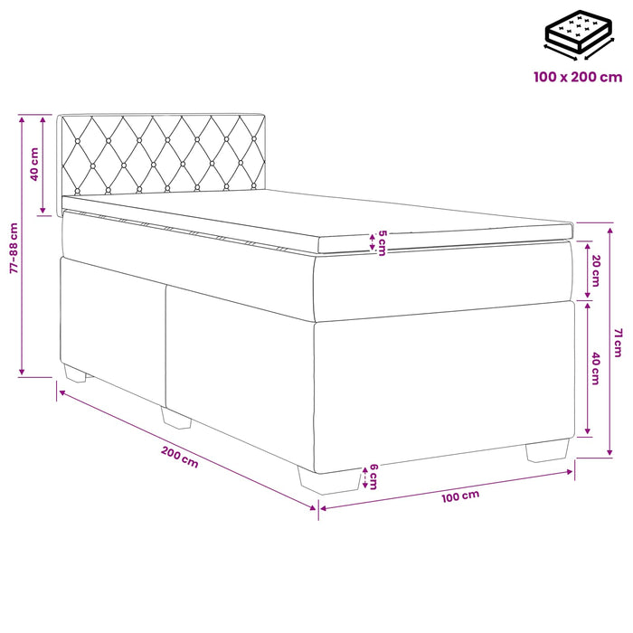 Pat boxspring cu saltea cu headboard Roz 100 x 200 cm Catifea - WALTI WALTI