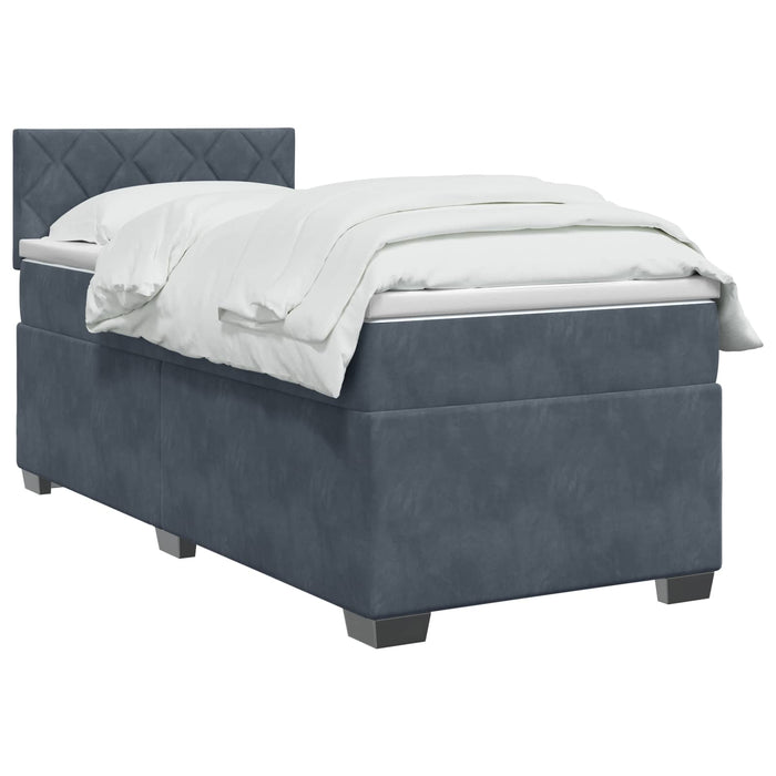 Pat boxspring cu saltea Gri închis 100 x 200 cm Catifea WALTI