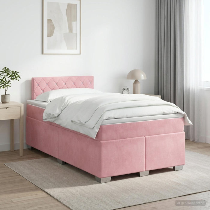 Pat boxspring cu saltea cu headboard Roz 120 x 200 cm Catifea - WALTI WALTI