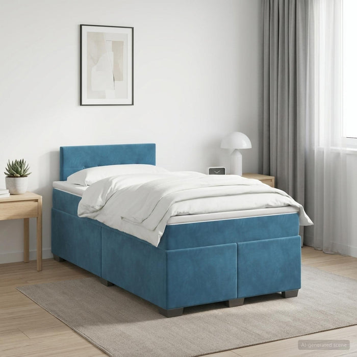 Pat boxspring cu saltea Albastru închis 120 x 200 cm Catifea WALTI