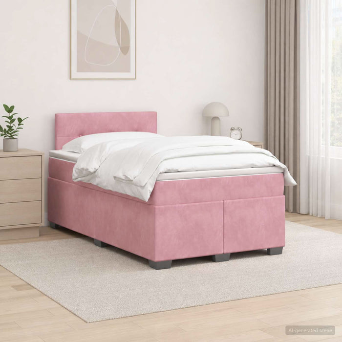 Pat boxspring cu saltea cu headboard Roz 120 x 200 cm Catifea WALTI