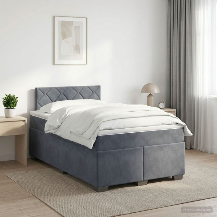 Pat boxspring cu saltea Gri închis 120 x 200 cm Catifea WALTI