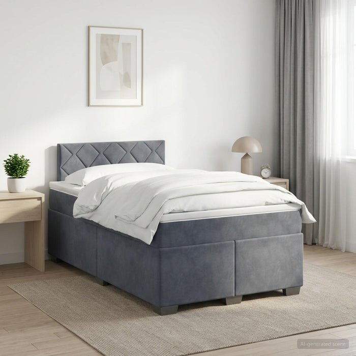 Pat boxspring cu saltea Gri închis 120 x 190 cm Catifea WALTI
