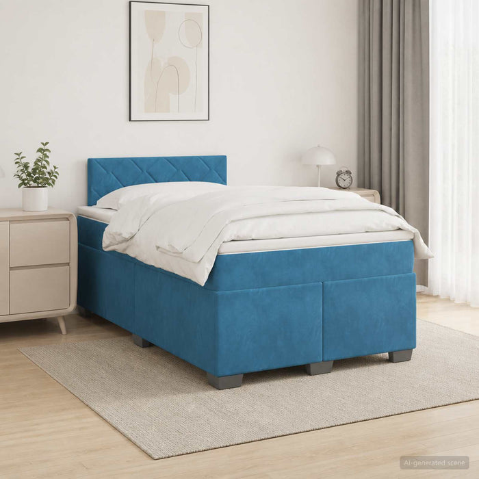 Pat boxspring cu saltea albastru 120 x 190 cm Catifea WALTI