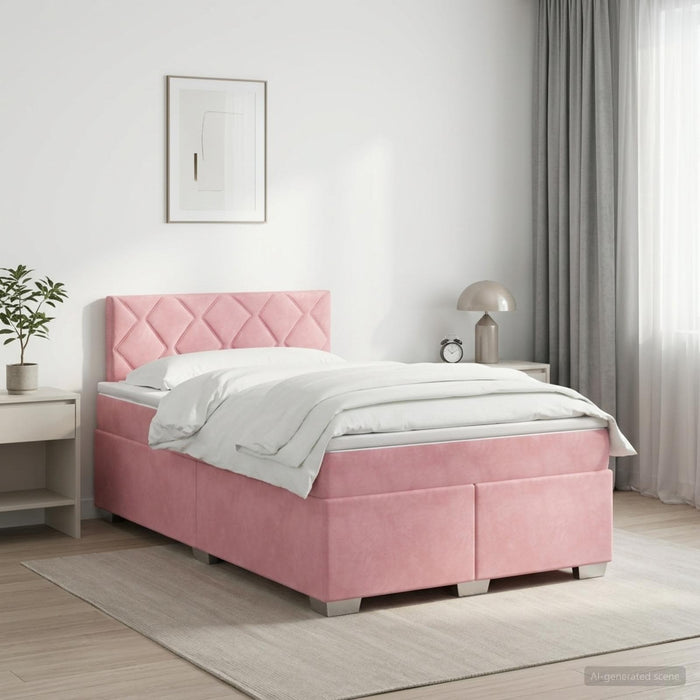 Pat boxspring cu saltea cu headboard Roz 120 x 190 cm Catifea WALTI
