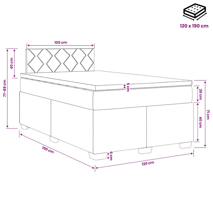 Pat boxspring cu saltea cu headboard Roz 120 x 190 cm Catifea WALTI