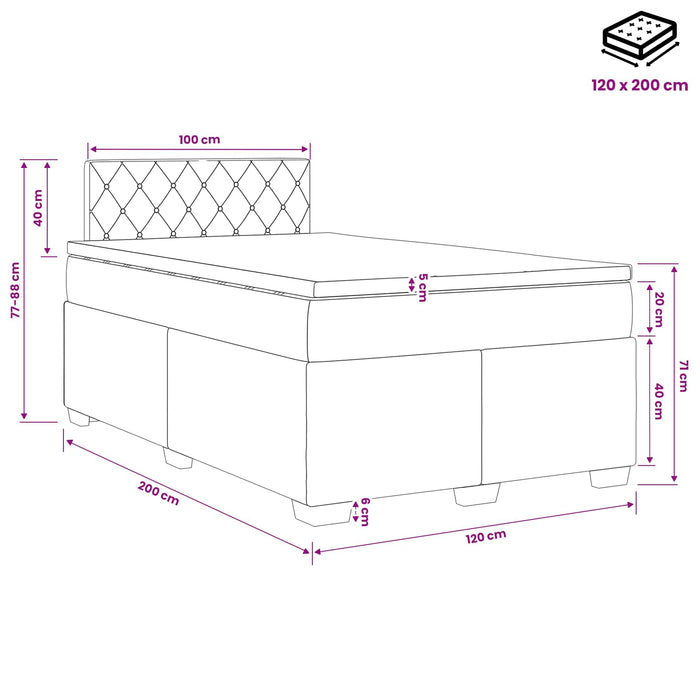 Pat boxspring cu saltea cu headboard Roz 120 x 200 cm Catifea - WALTI WALTI