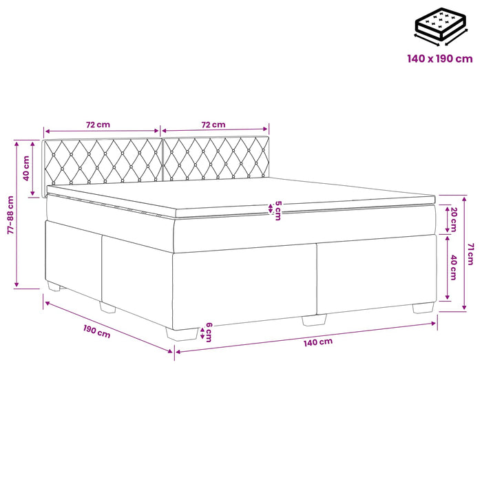 Pat boxspring cu saltea Gri închis 140 x 190 cm Catifea WALTI